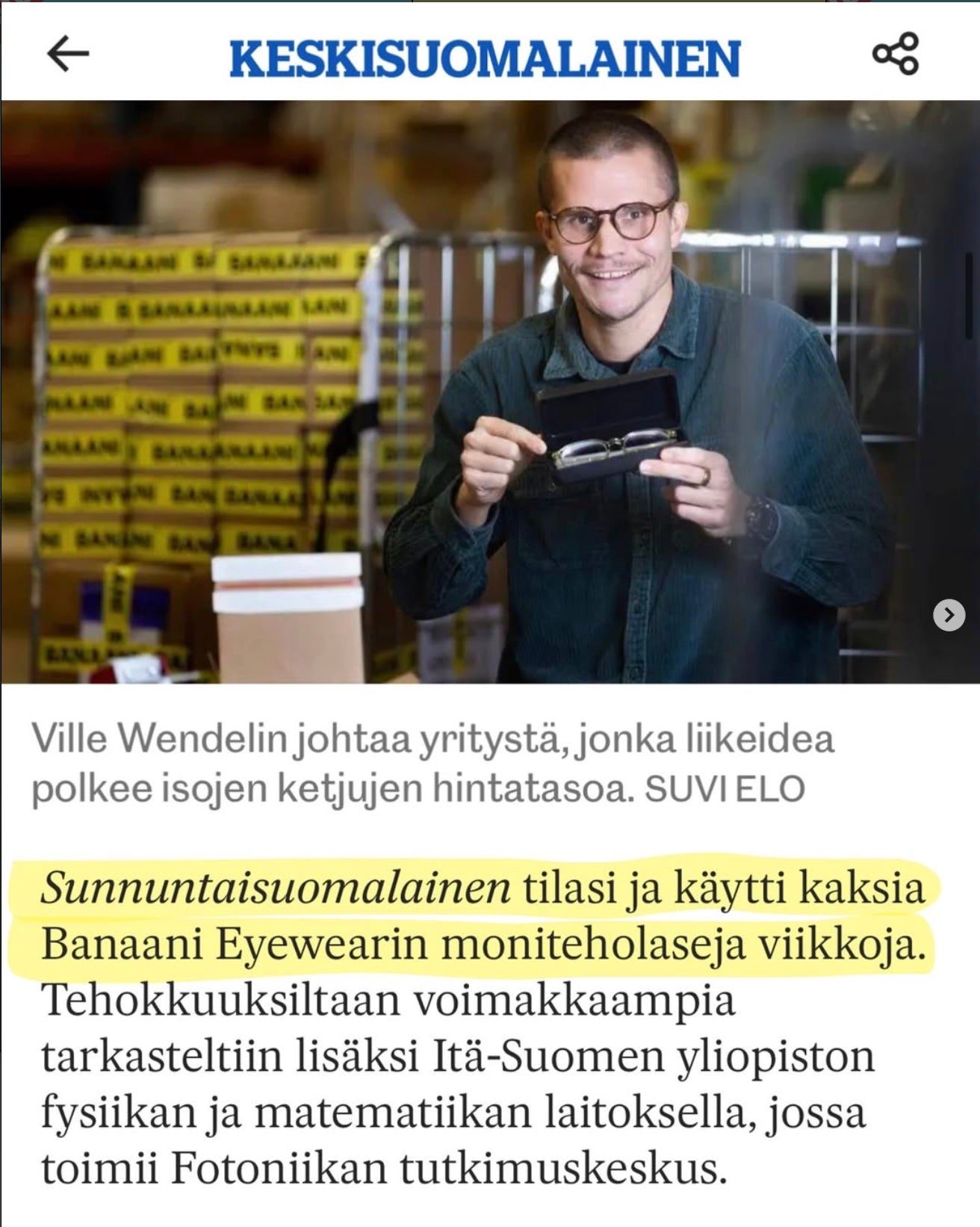 Keskisuomalainen: Sunnuntaisuomalainen testede Banaani Eyewears briller med flerstyrkeglas